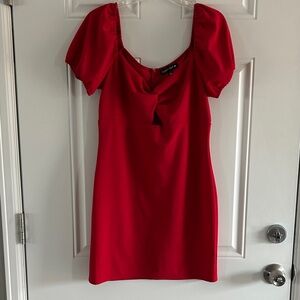 Crystal Doll Red Mini Dress with Puff Sleeves